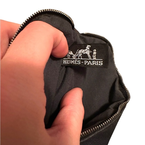 HERMES BLACK CANVAS AND BROWN LEATHER CLUTCH POUCH - Picture 7 of 7